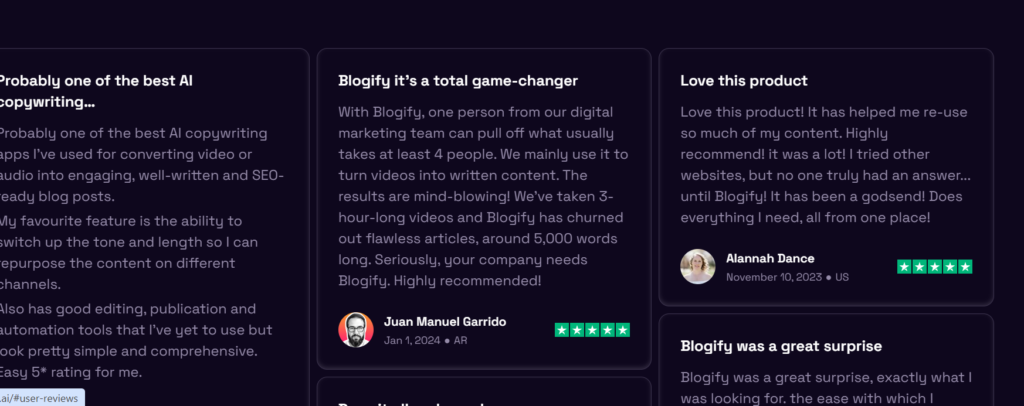 User Reviews and Testimonials blogify